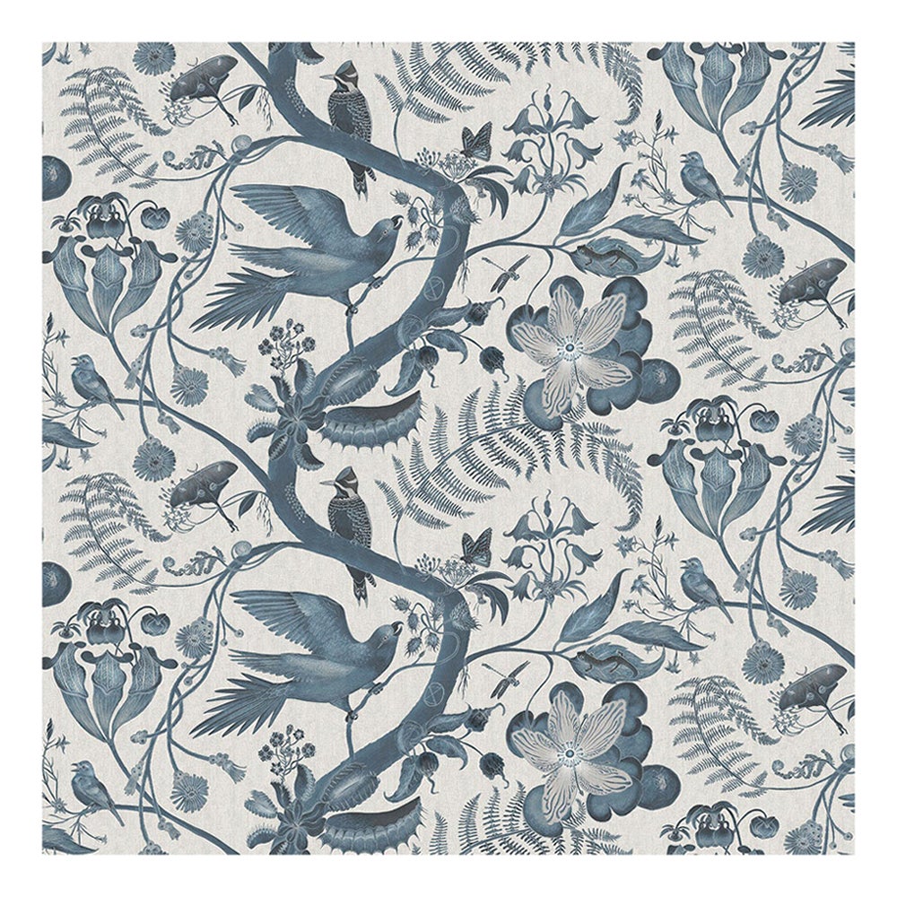 Toile Parakeets - Papier peint botanique indigo