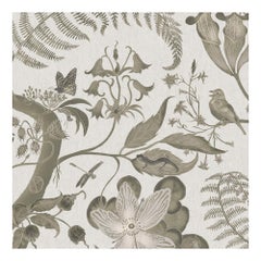 Toile Parakeets Wallpaper Botanical in Taupe