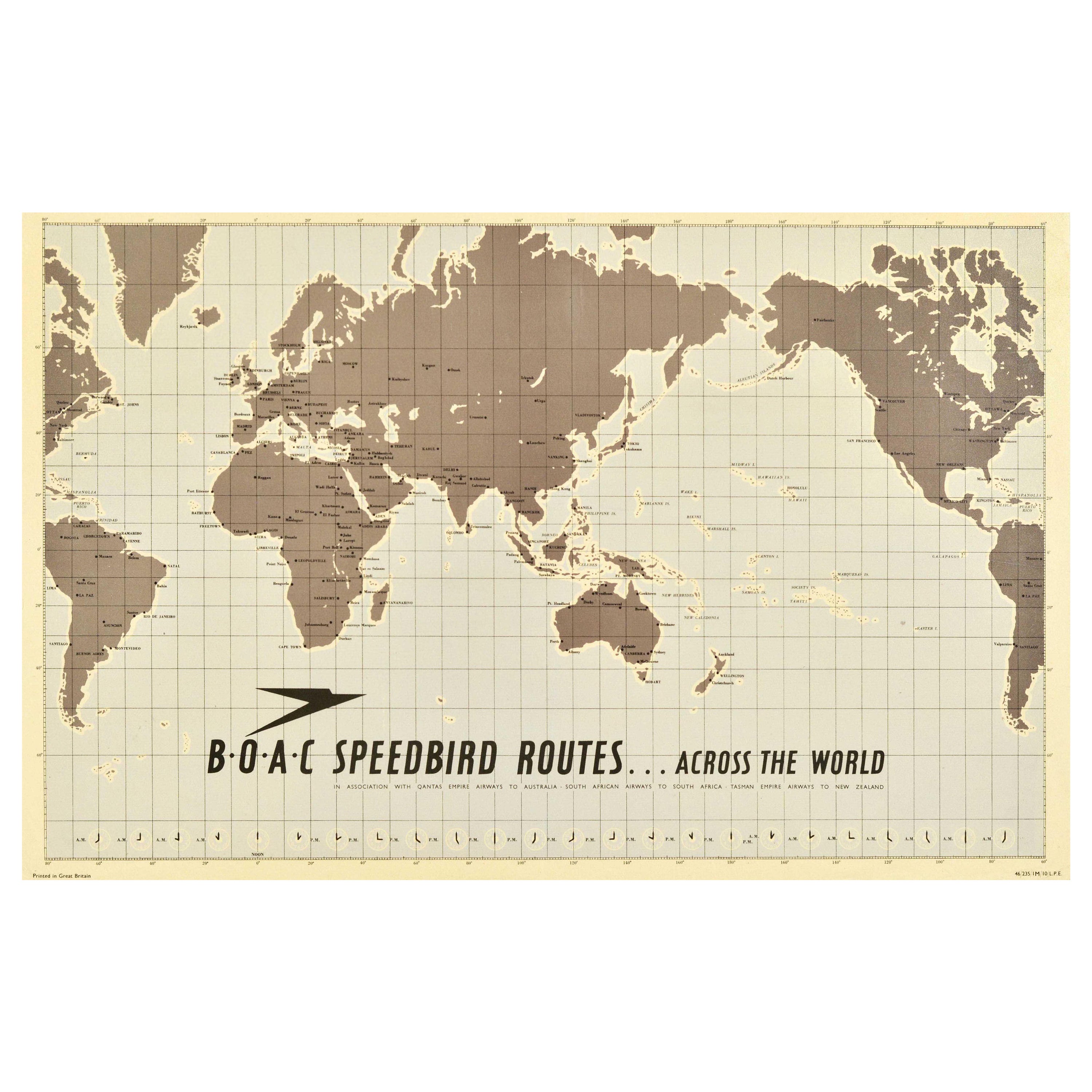 Original Vintage Travel Poster BOAC Speedbird Routes Across The World Map Design