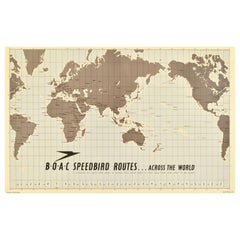 Original Retro Travel Poster BOAC Speedbird Routes Across The World Map Design