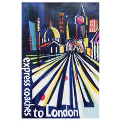 Retro 1960s London Coach Travel Poster Illustration Pop Art