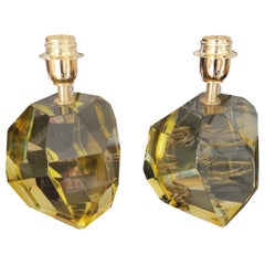 Pair of yellow Crystal Faceted Table Lamps