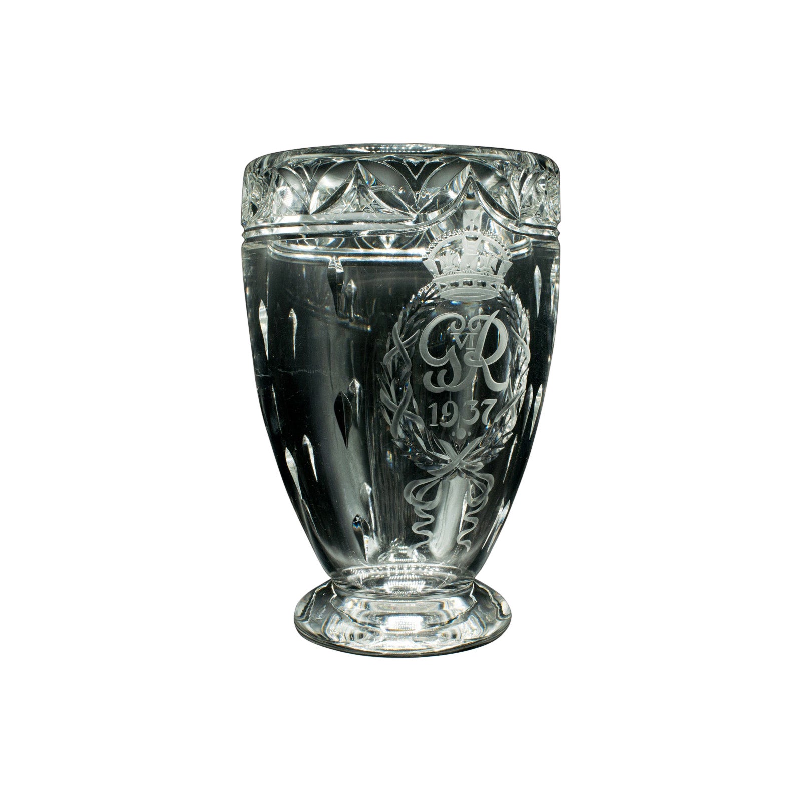 Große VintageVase der Krönung, englisch, Glas, VI., königlich