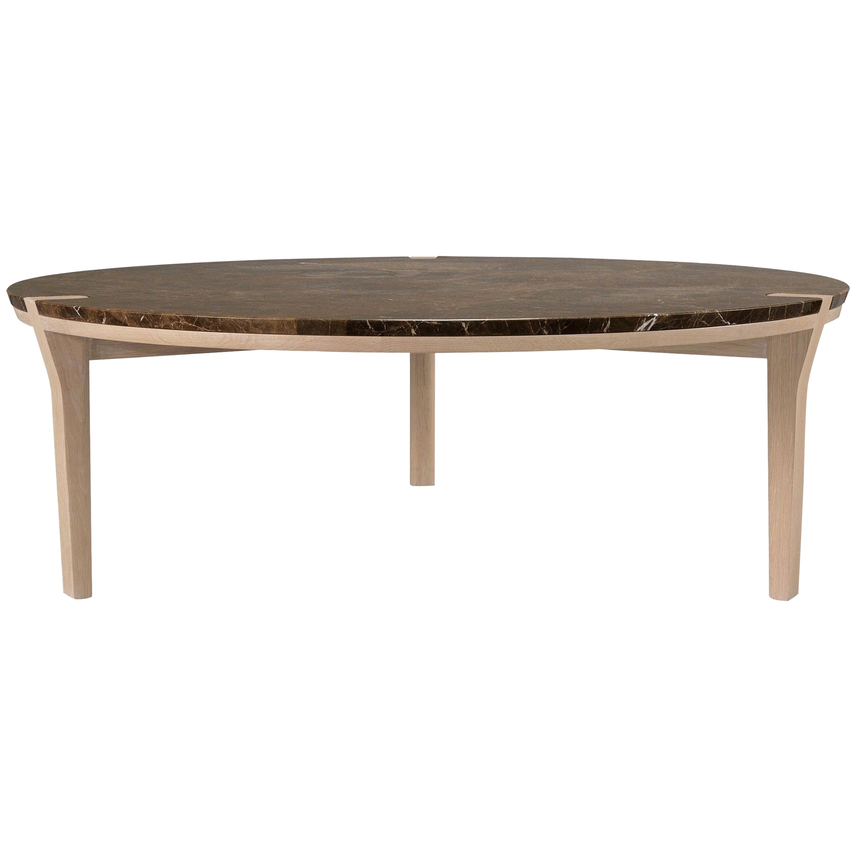 Round White Marble Walnut Center Coffee Table For Sale