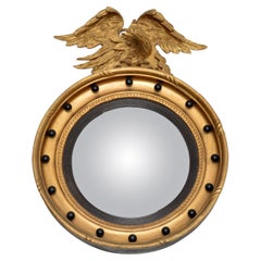 Antique Regency Gilt Wood Convex Eagle Mirror