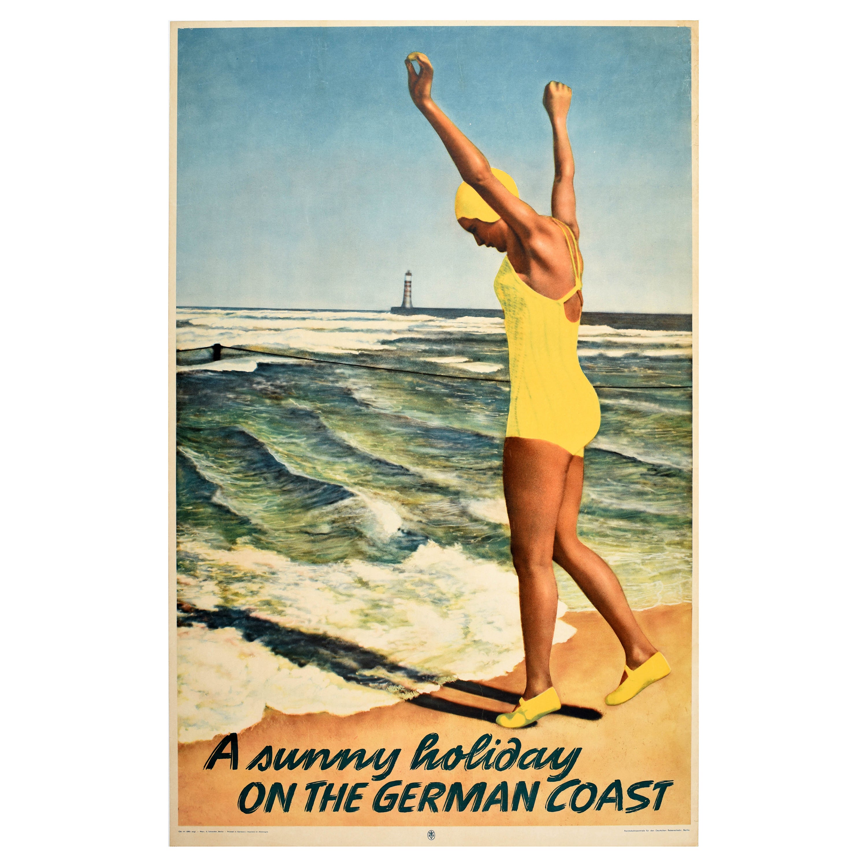 Original Vintage Travel Poster Sunny Holiday On The German Coast Sea Design Art For Sale