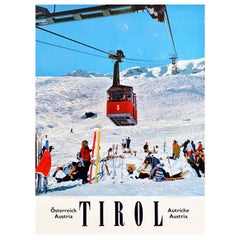 Original Vintage Winter Travel Poster Tirol Autriche Austria Ski Lift Photograph