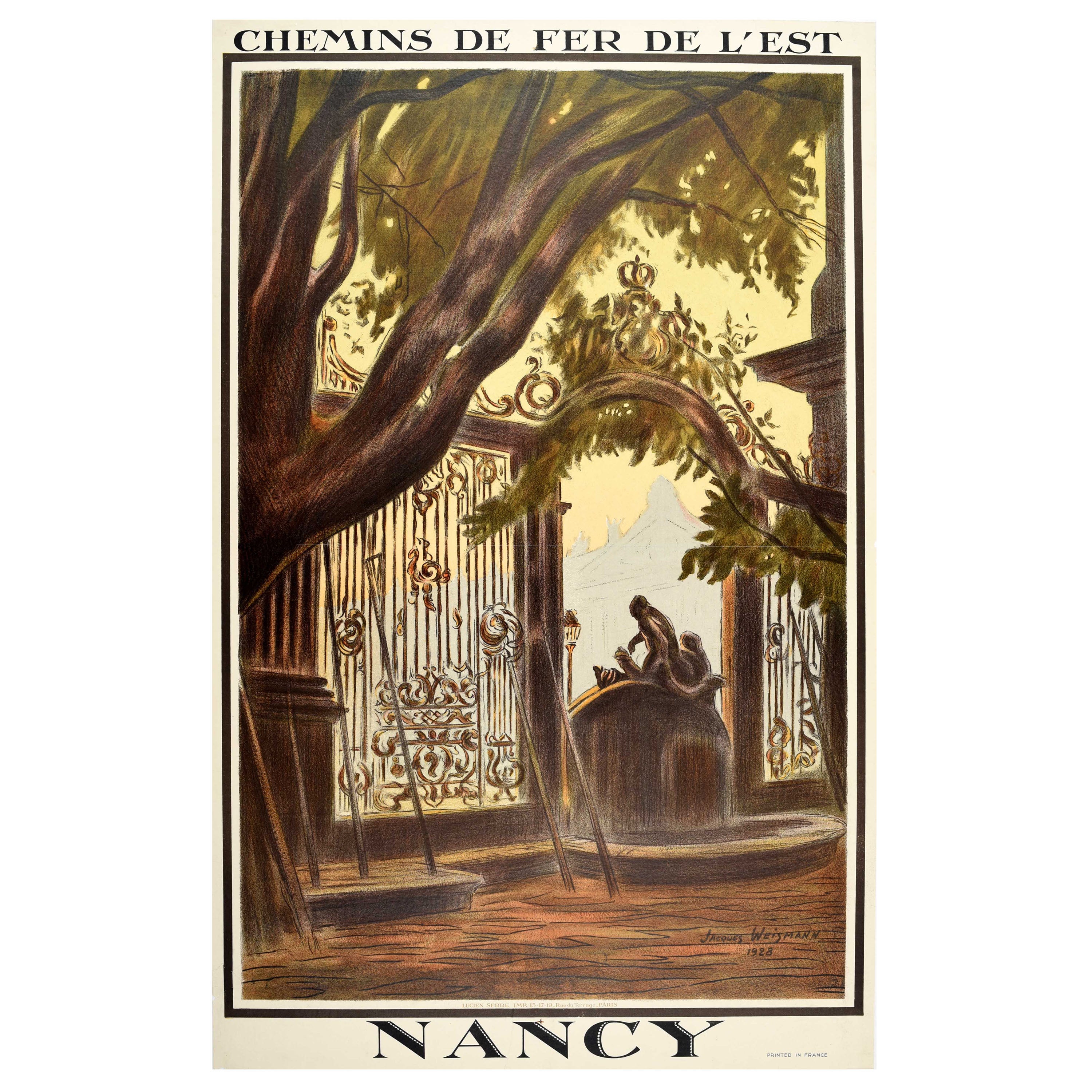 Original Vintage French Eastern Railway Travel Poster Nancy France Art Deco For Sale