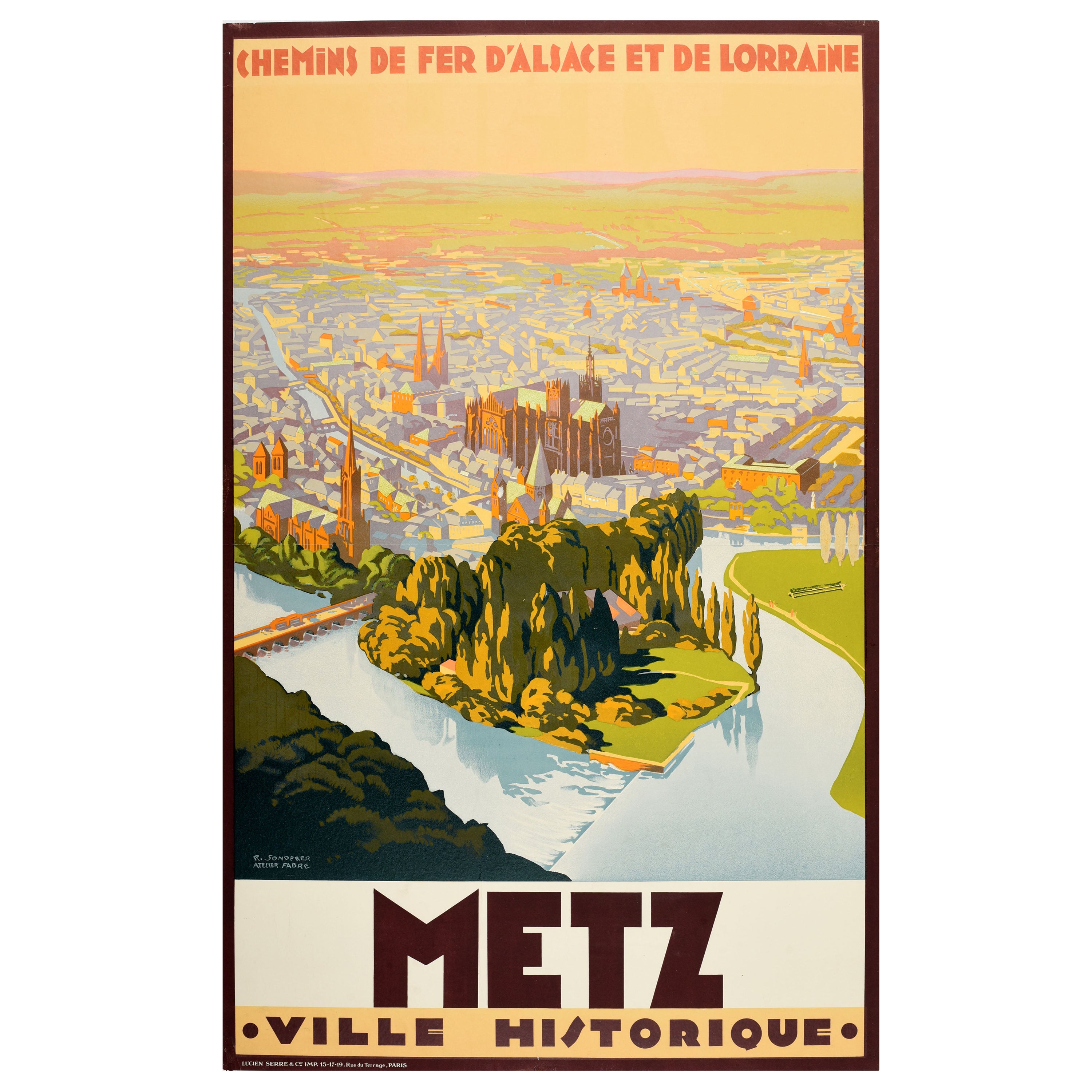 Original Vintage French Railway Travel Poster Metz Art Deco France Lorraine