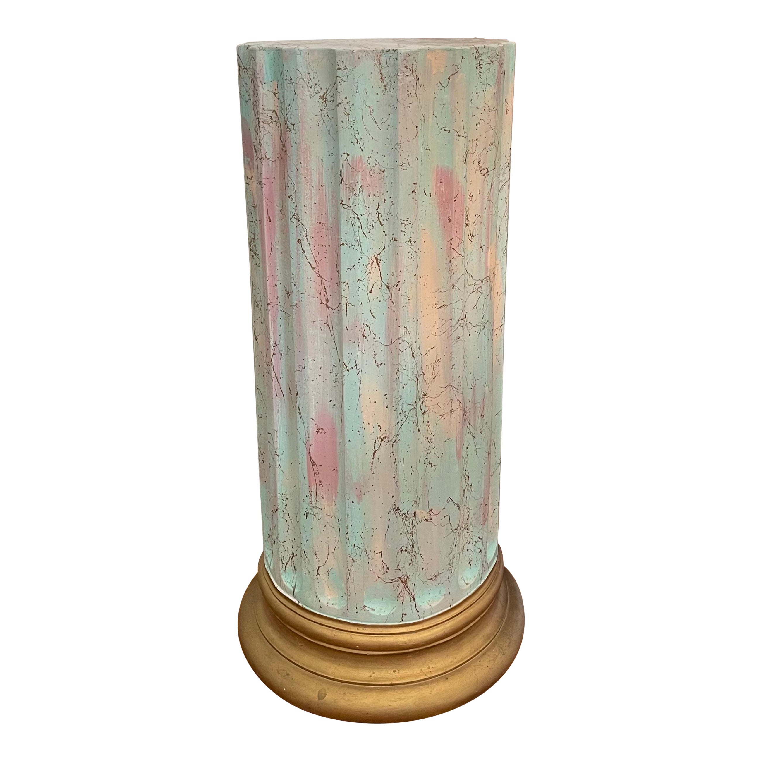 Postmodern Speckled Fluted Column Pedestal For Sale