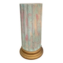 Vintage Postmodern Speckled Fluted Column Pedestal