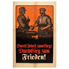 Original Vintage World War One Propaganda Poster German Victory Worker Soldier