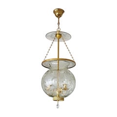 French Art Deco Cut Glass Brass Three-Light Chaptel Lantern 1910s
