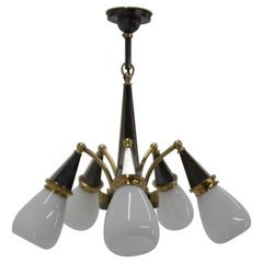 Cubism Brass and Glass Chandelier, 1930s, Perfect Condition