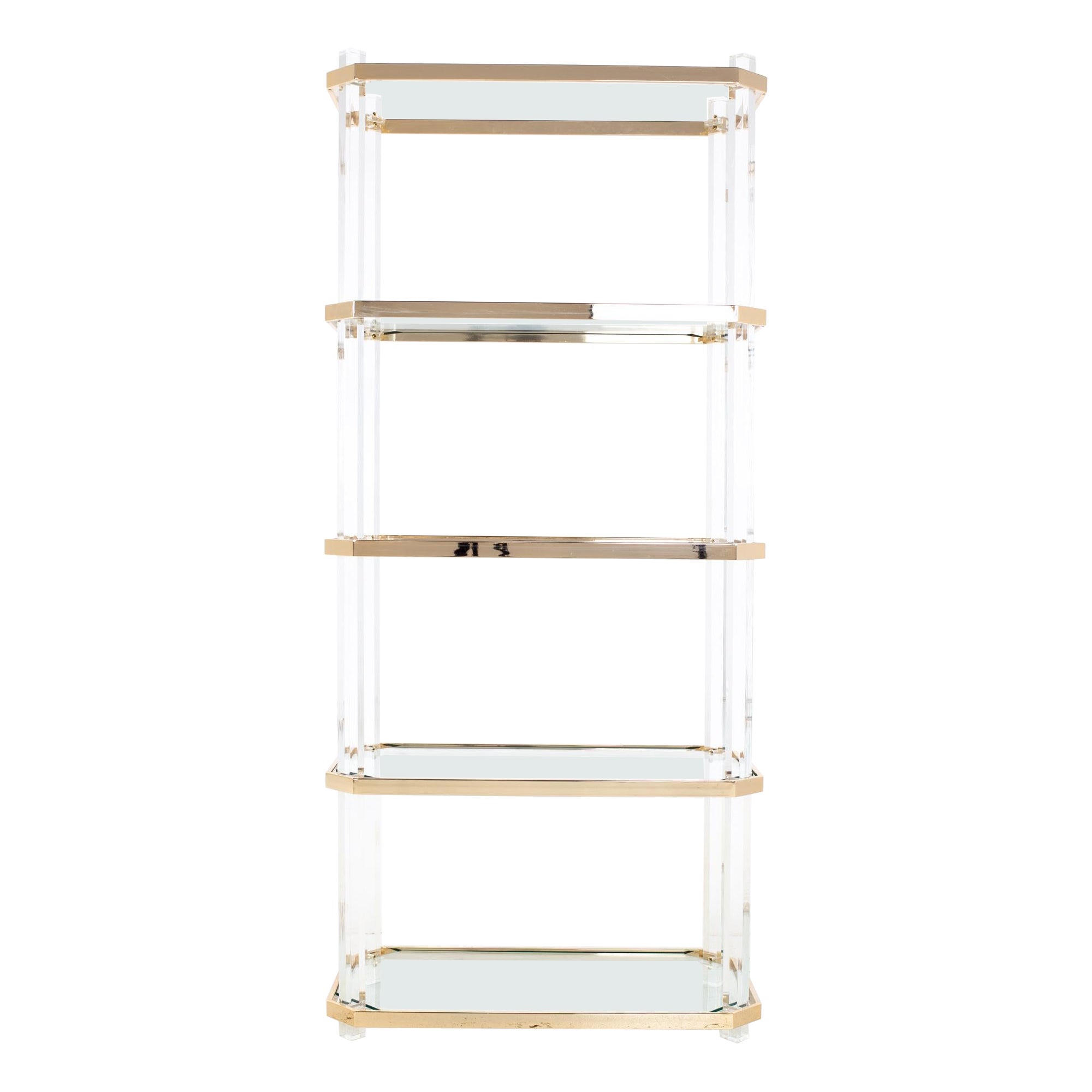 Charles Hollis Jones Style Mid Century Brass and Lucite Etagere