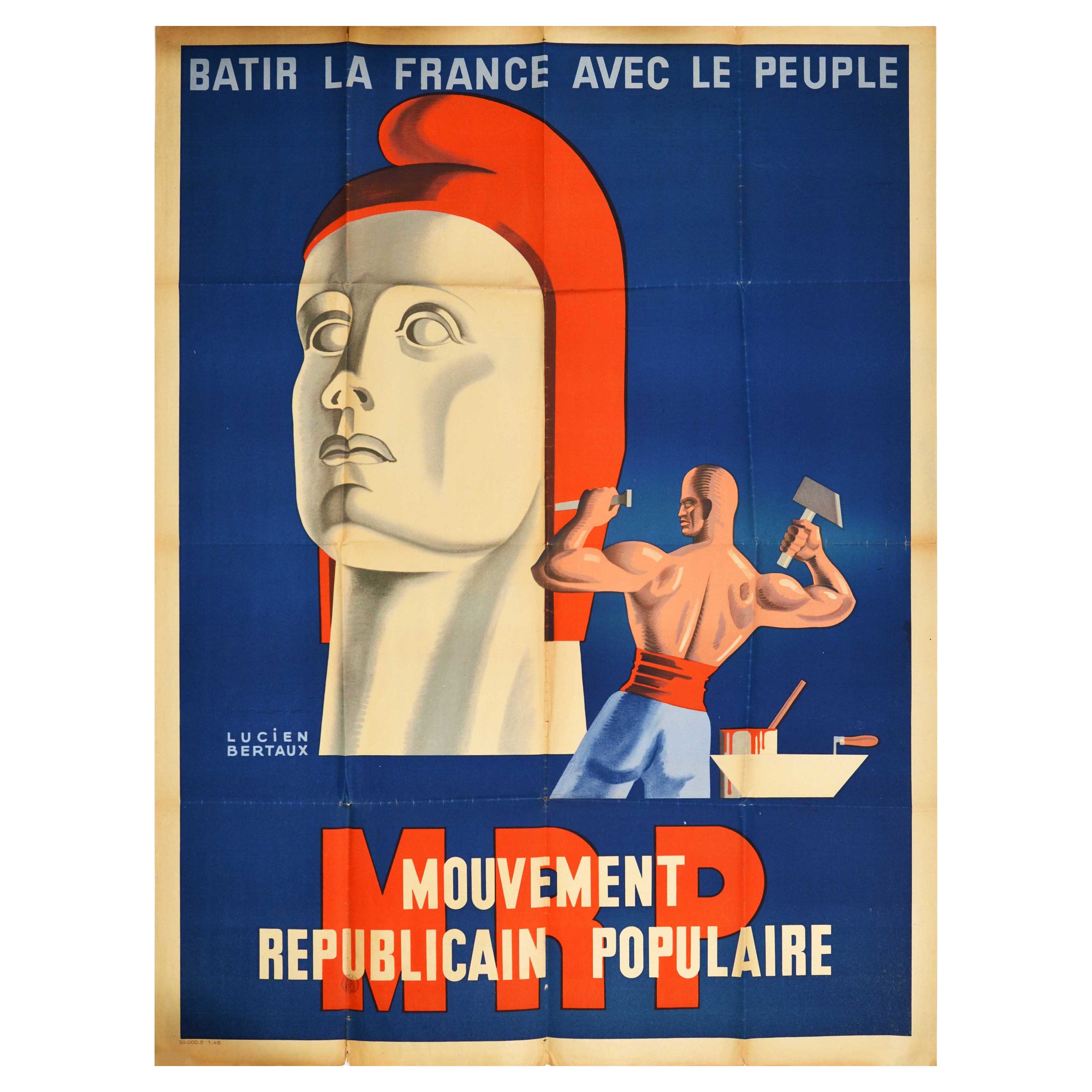 Affiche rétro originale de propagande aux élections Marianne Liberty, MRP, Art républicain en vente