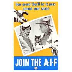 Original Vintage Recruitment Propaganda Poster Join The AIF WWII Australia Force