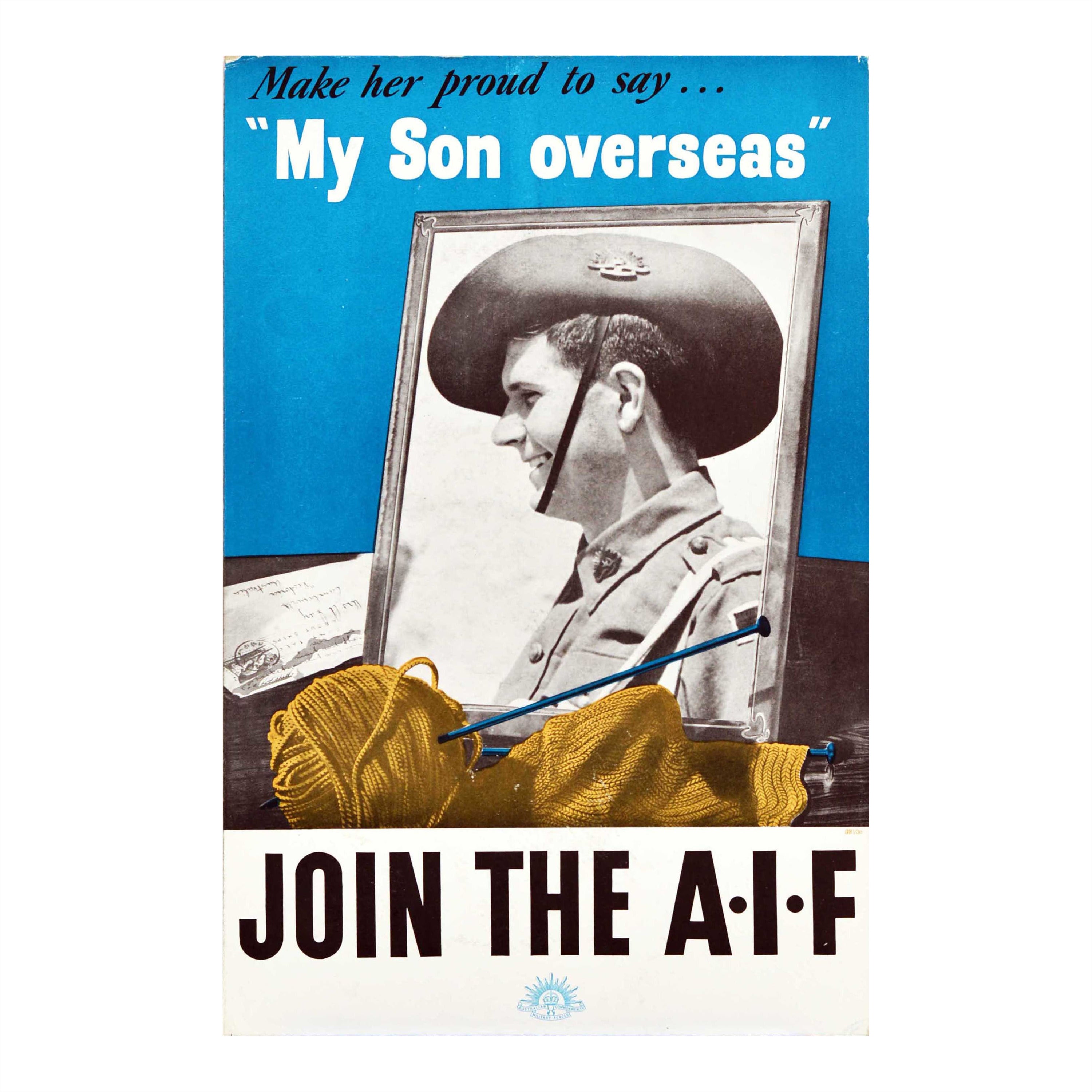 Original Vintage Recruitment Propaganda Poster Join The AIF Son WWII Australia For Sale