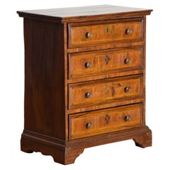 Italian Late Baroque Light Walnut Veneered & Inlaid 4 Drawer Bedside Commode