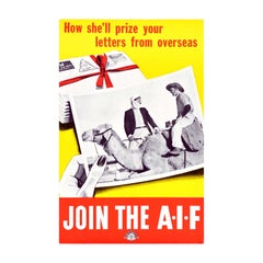Original Vintage Recruitment Propaganda Poster Join The AIF Camel WWII Australia