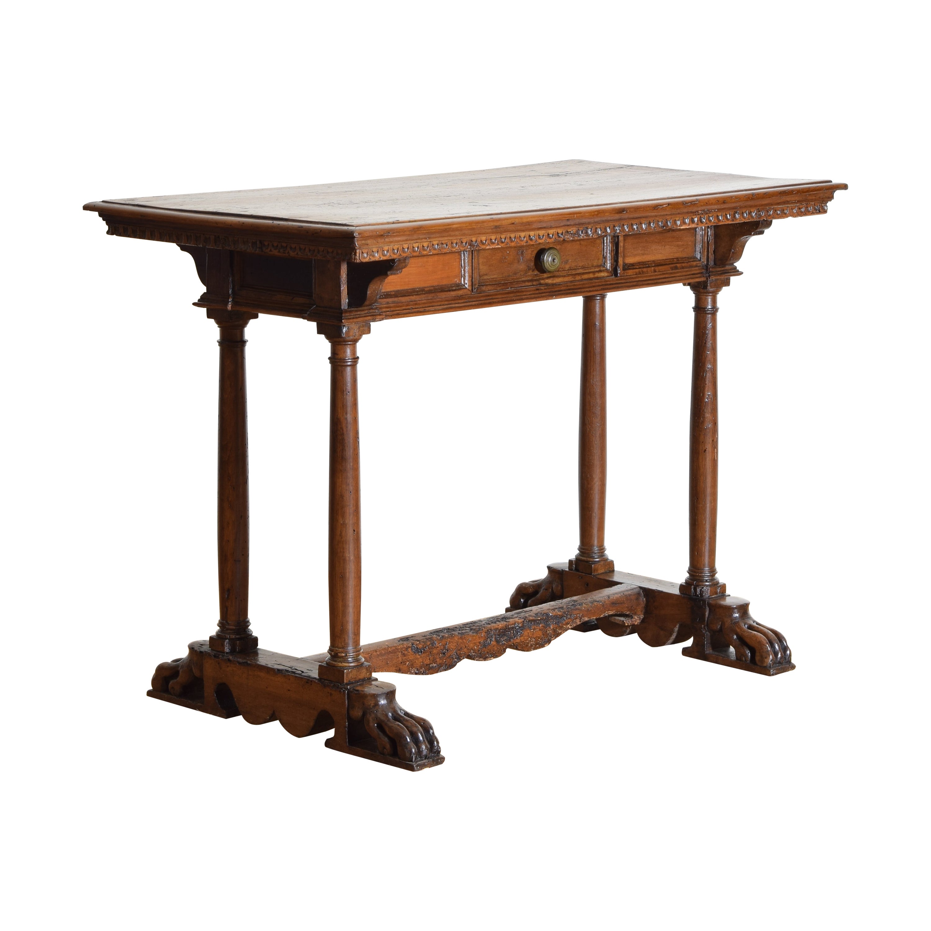 Italian, Tuscany, Baroque Style Carved Walnut 1-Drawer Table, 17th Cen and Later For Sale