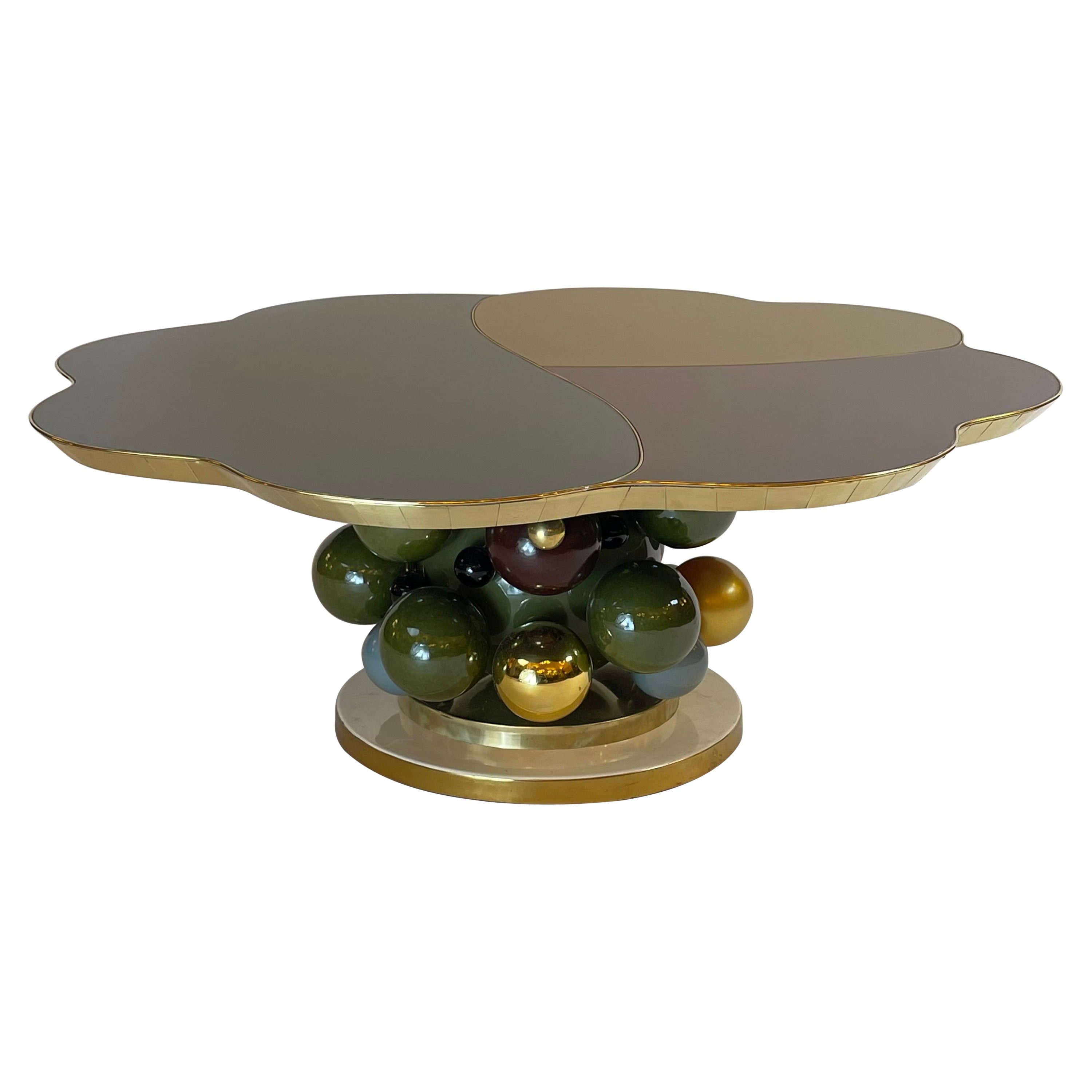 Late 20th Century Flower Shape w/ Opaline Glass & Ceramic Balls Coffee Table For Sale