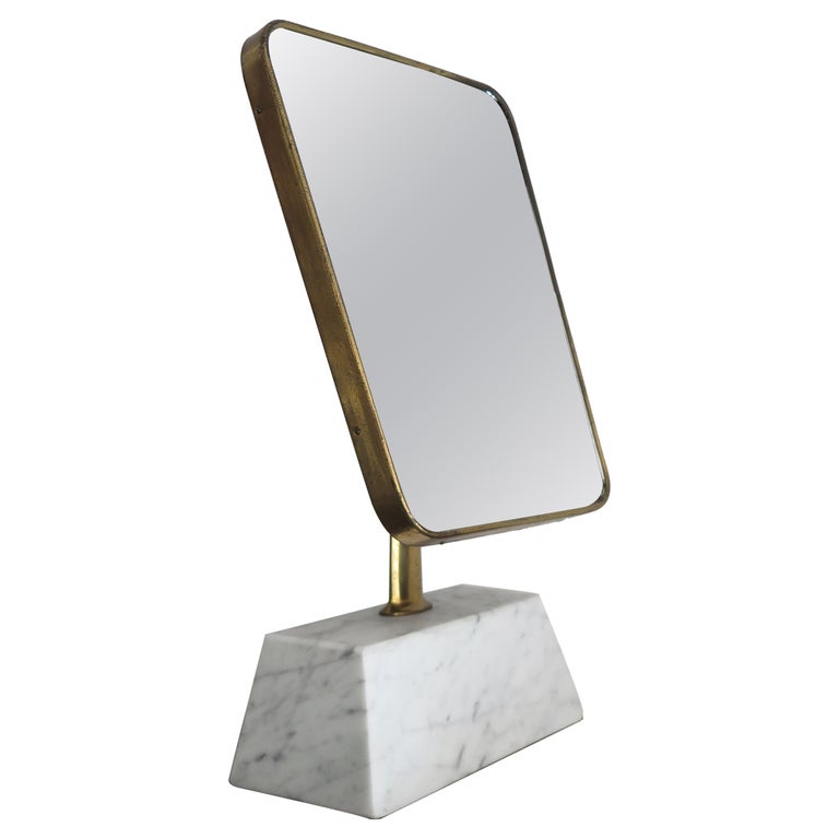 Italian Midcentury Brass and Marble Table Mirror, 1950s For Sale at 1stDibs