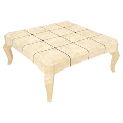 Used Tessellated Stone Fossil Top Brass Inlay Square Coffee Table on Cabriole Legs