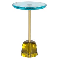 Pina High Aqua Blue Brass Side Table by Pulpo