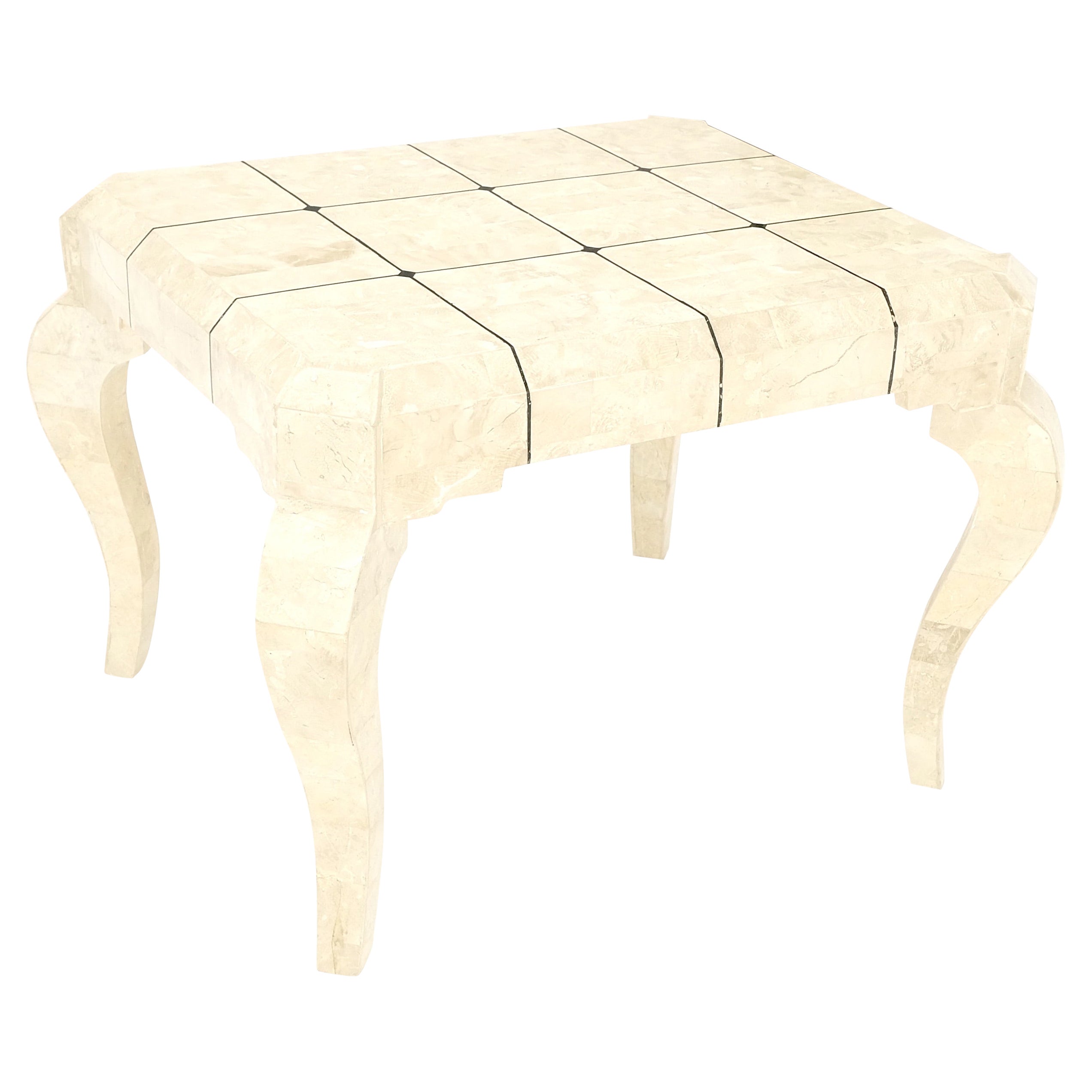 Table d'appoint à pieds cabriole en pierre tessellée et incrustation en laiton MINT !