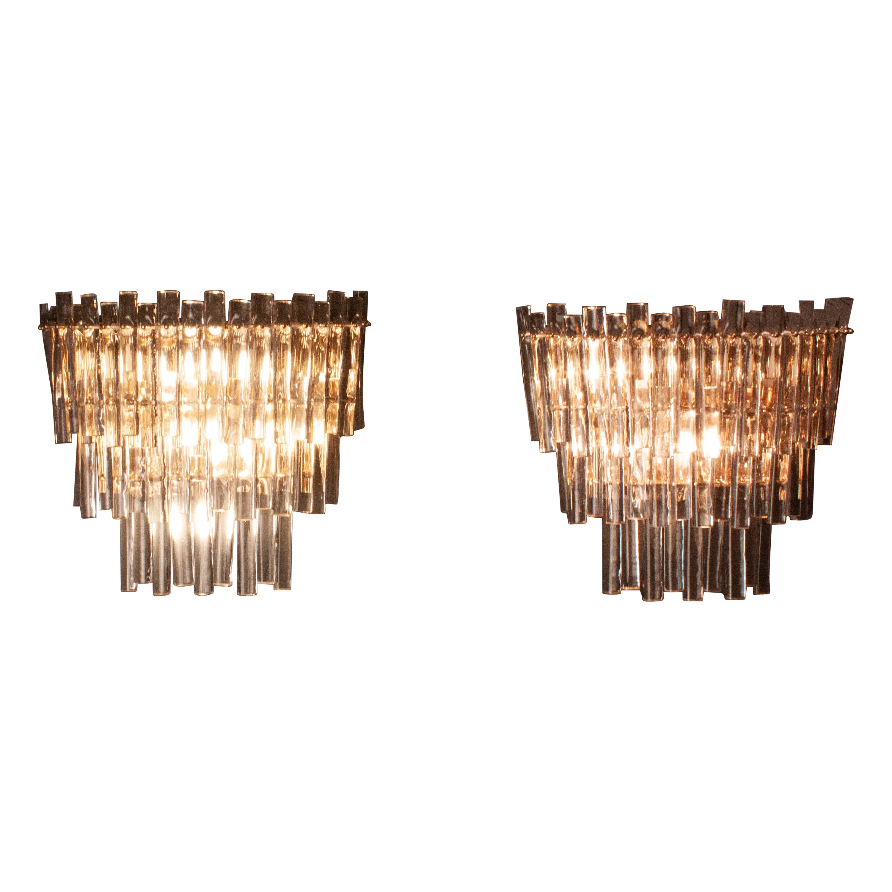 Large Austrian Midcentury Glass Wall Sconces by Kalmar, 1970s