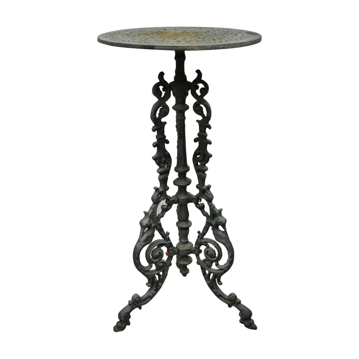 Antique Victorian Cast Iron Green Ornate Plant Stand Tripod Pedestal Table For Sale
