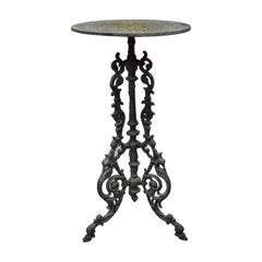 Antique Victorian Cast Iron Green Ornate Plant Stand Tripod Pedestal Table