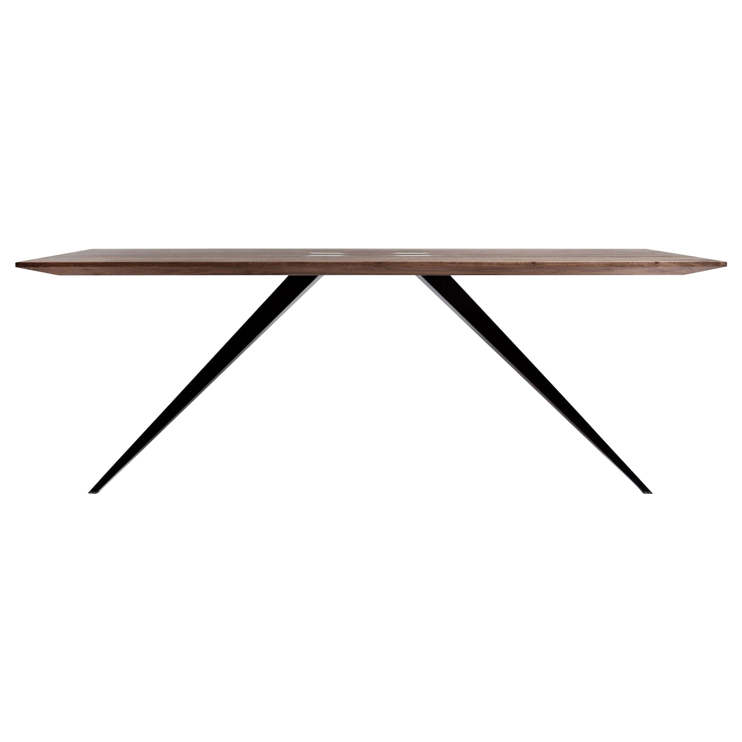 Walnut Table Bevel Edge Industrial Design For Sale