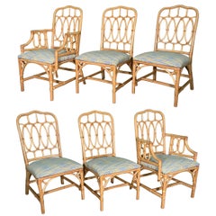 Rattan Loop Back Dining Chairs in the Manner of McGuire, Set of 6