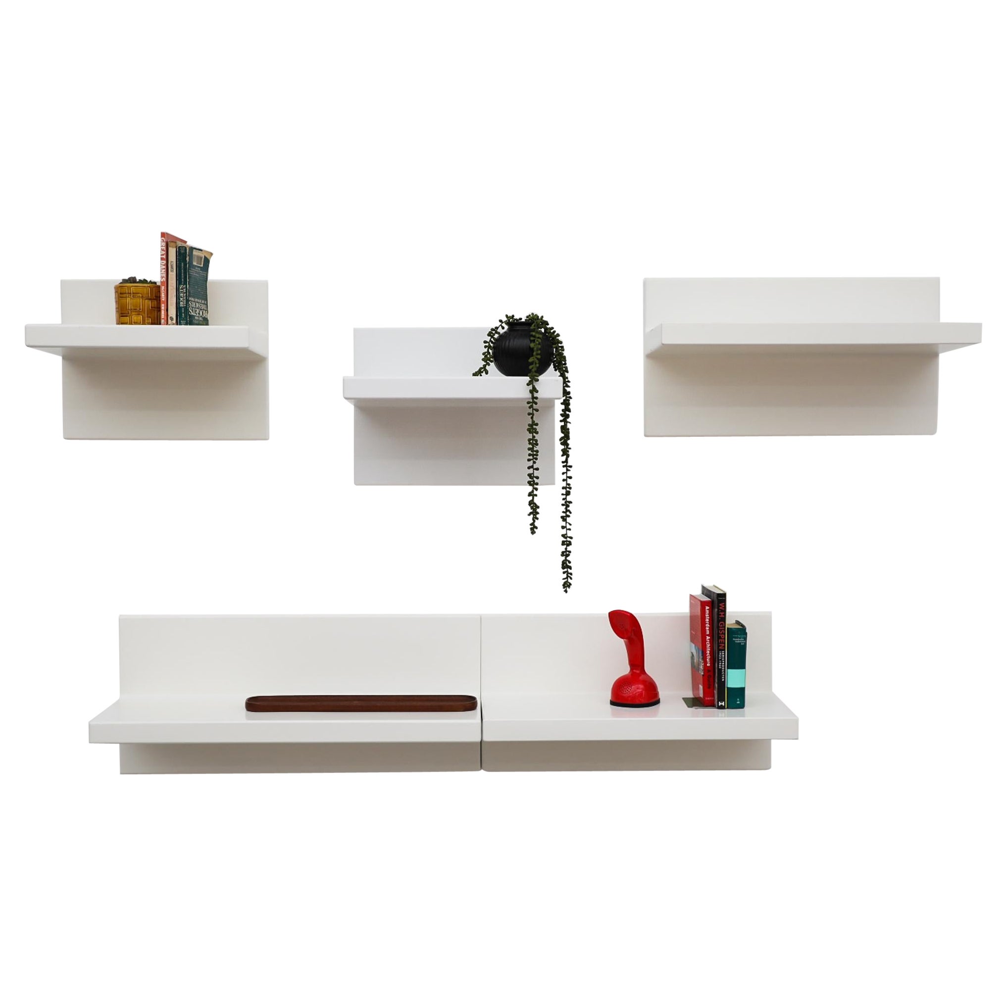 Set of 5 Kartell Inspired White Floating Molded Acrylic Wall Shelves For Sale