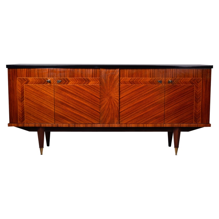 French Art Deco Macassar Sideboard Buffet with Center Sunburst For Sale
