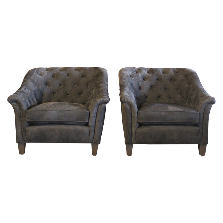 Pair of Tufted Leather Club Chairs, France, 1960s For Sale at 1stDibs