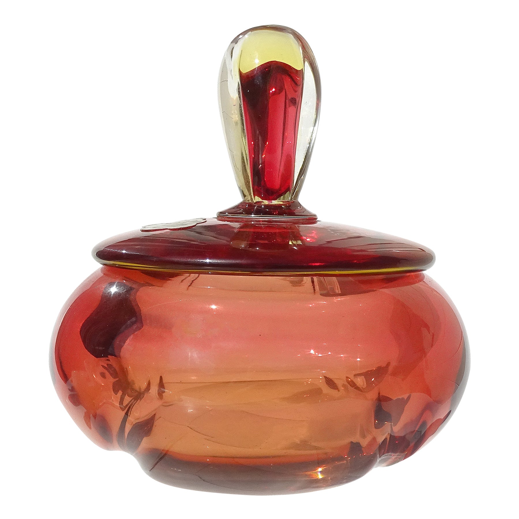 Barbini Murano 1950s Red Orange Yellow Italian Art Glass Vanity Powder Box