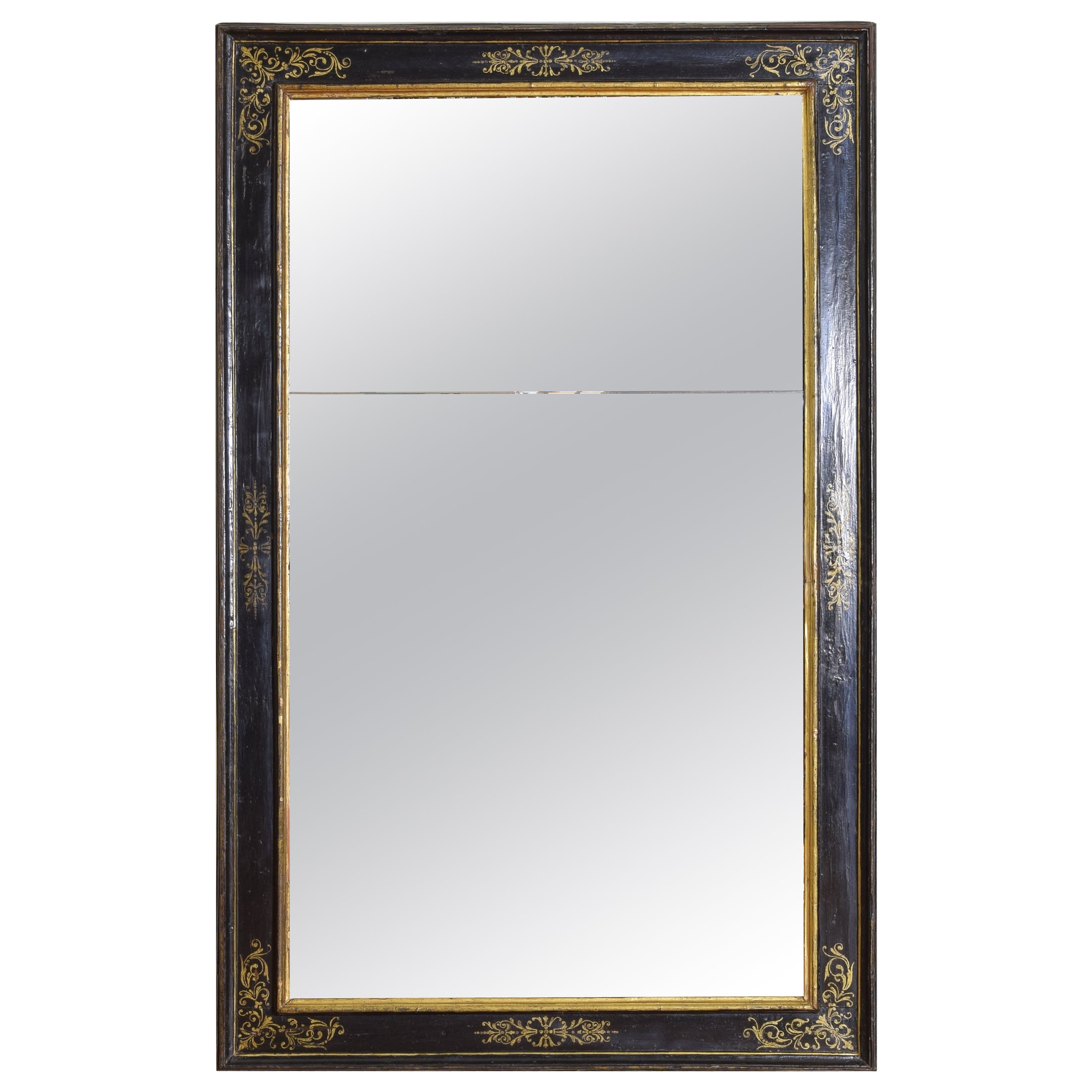 Italian, Firenze, Late Renaissance Ebonized and Gilt Painted Mirror, 17th Cen. For Sale