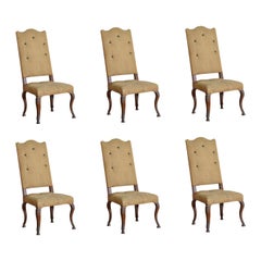 Ensemble de 6 chaises de salle à manger italiennes, Piemontese, rococo d'époque en noyer sculpté, 18ème siècle