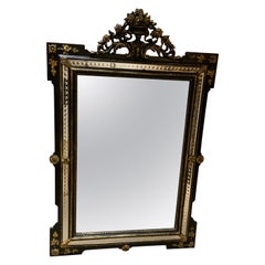 Painted Black Framed Mirror with Gilt Embellishments