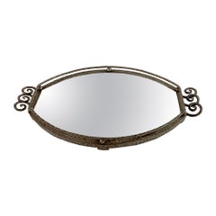 French, Art Deco Hand Hammered Steel and Mirror Tray, Raymond Subes