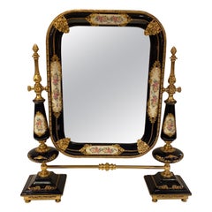 Porcelain and Gilt Vanity or Shaving Mirror Cobalt Porcelain