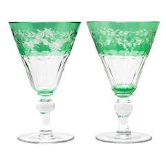 16 Green Cut Crystal Water Goblets by Sinclaire
