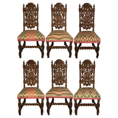 Set of 6 Antique English Carved Oak Dining Chairs, Circa 1880