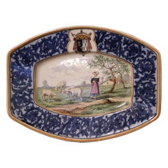 19th Century French Hand Painted Faience Quimper Wall Platter Stamped MG