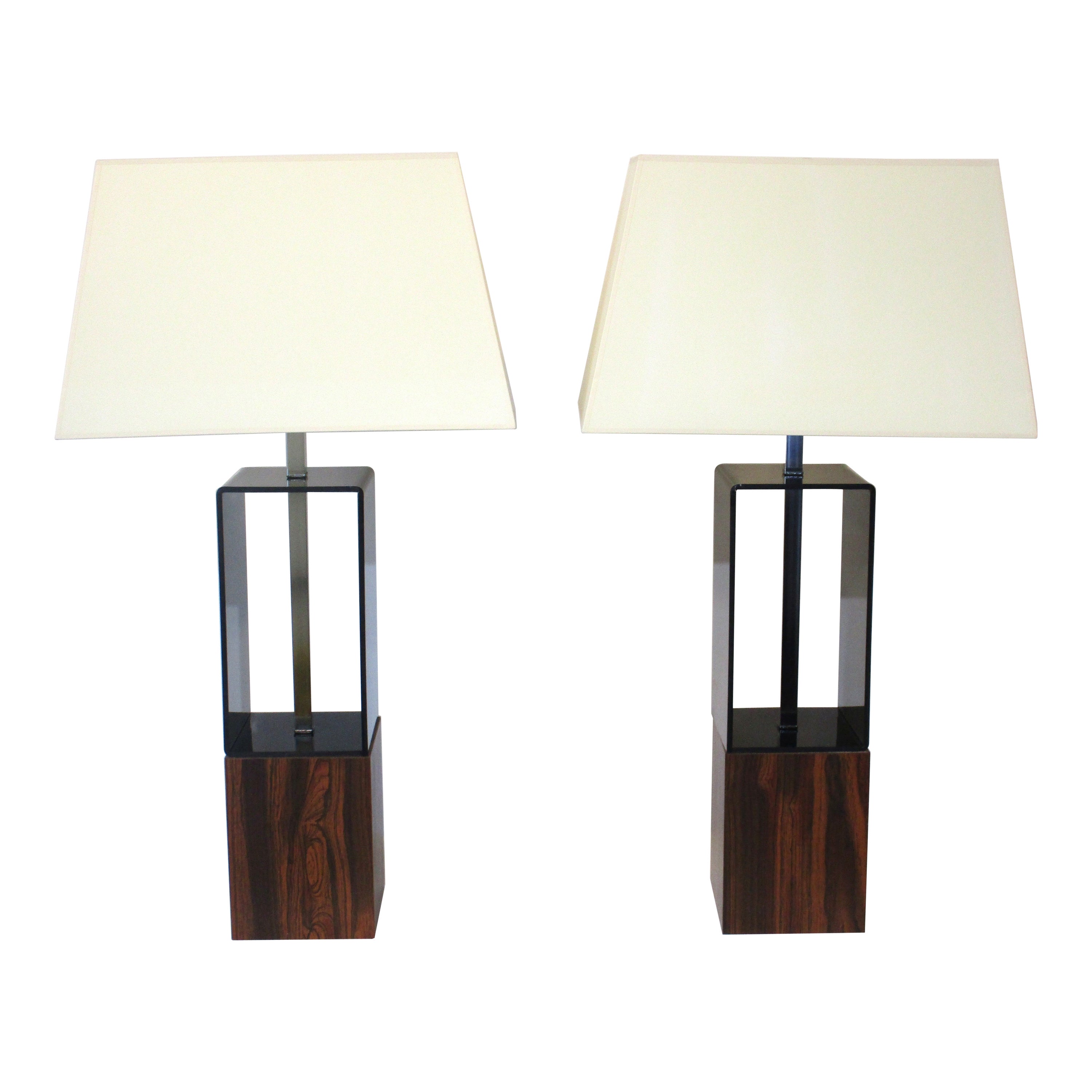 Mid Century 1970's Faux Rosewood / Lucite Table lamps 