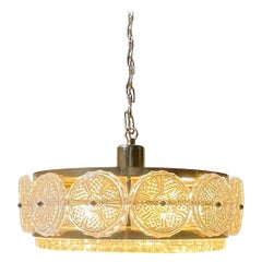 Swedish Carl Fagerlund Crystal and Gilt Brass Pendant Chandelier, Orrefors 1960s