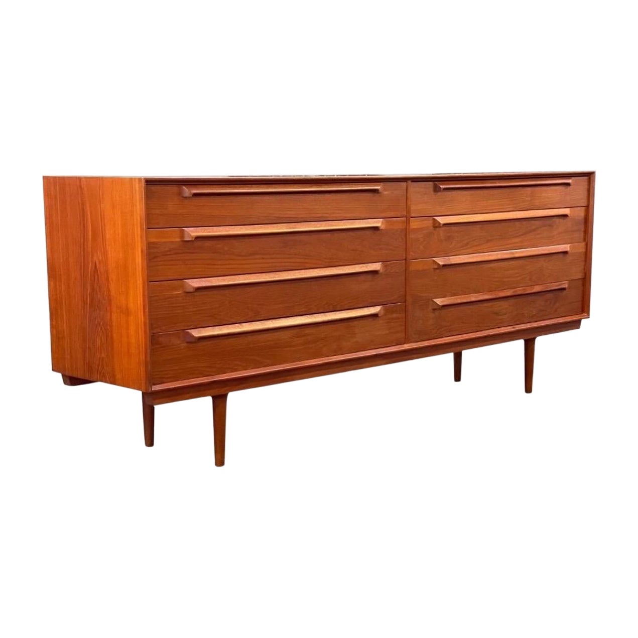 Imported Vintage Danish Modern Solid Teak 8 Drawer Dresser Dovetail Drawers For Sale